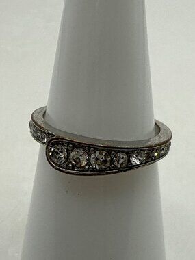 Vintage Silver Tone Rhinestone Bypass Ring Y2K Whimsigoth Cyber Fairycore Band